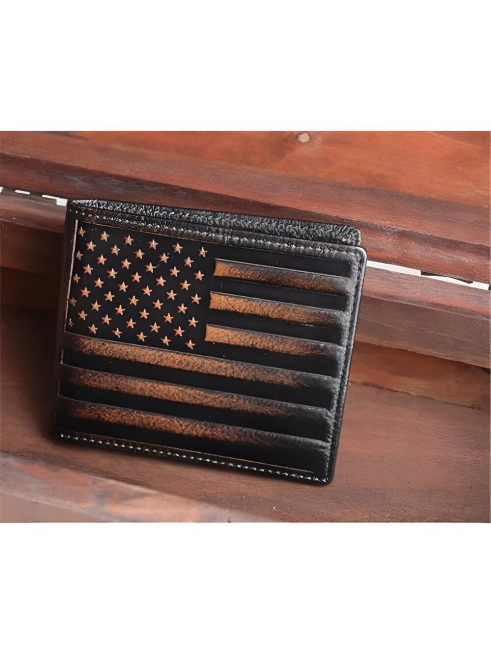 Mens Wallet USA Flag Bifold Wallet for Men RFID Blocking Full Grain Leather
